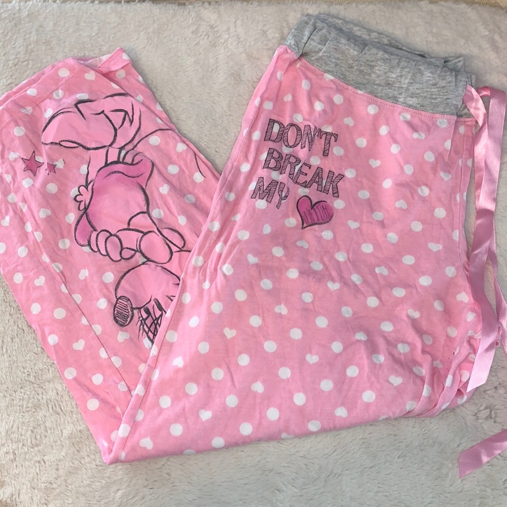 Large Disney 100% cotton Minnie Mouse pink polka dot pajama pants - Picture 1 of 5